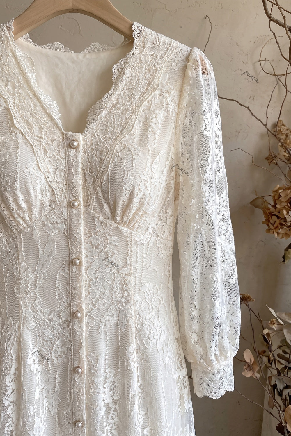 Cream Floral Lace A-Line Midi Dress Flowering Girl