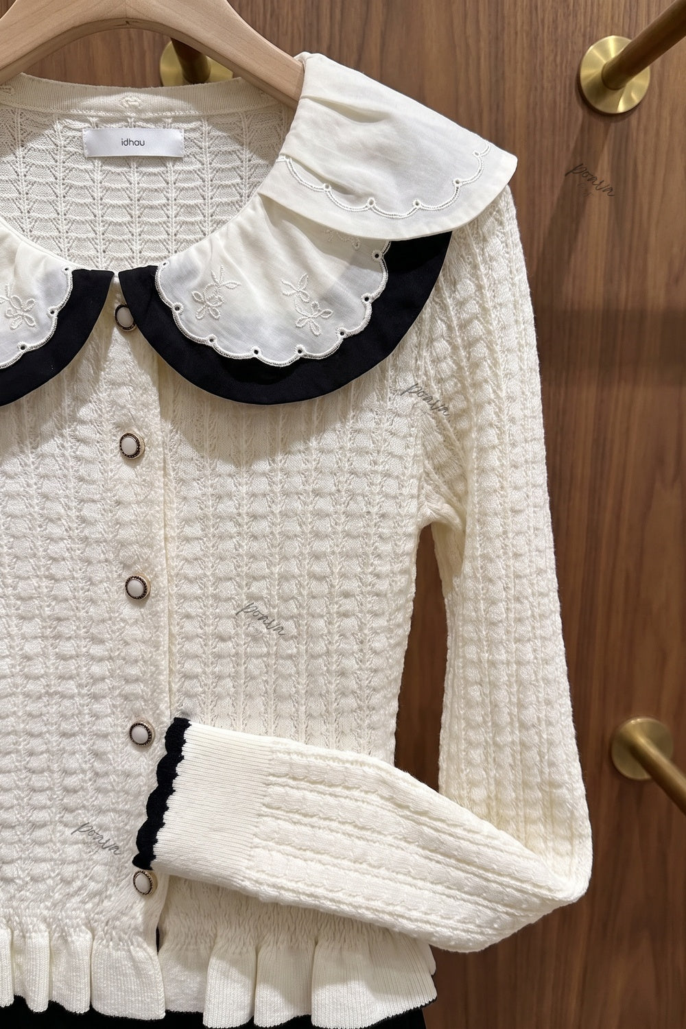 Off-White Textured Knit Fitted Peplum Cardigan Flowering Girl