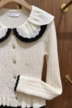 Off-White Textured Knit Fitted Peplum Cardigan Flowering Girl