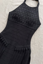 Black Bandage Knit Bodycon Gown with Fringe Overlay Flowering Girl