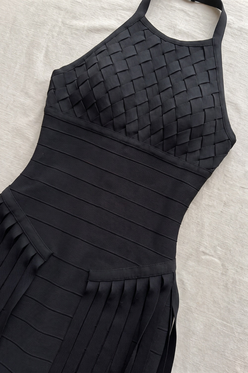Black Bandage Knit Bodycon Gown with Fringe Overlay Flowering Girl