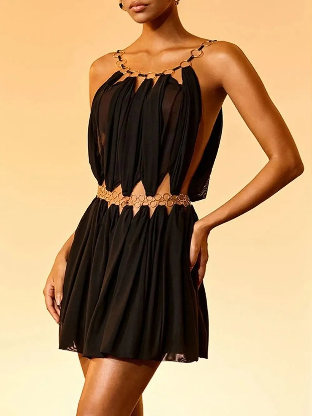 Sevionx Gold Ring Draped Mini Dress Flowering Girl