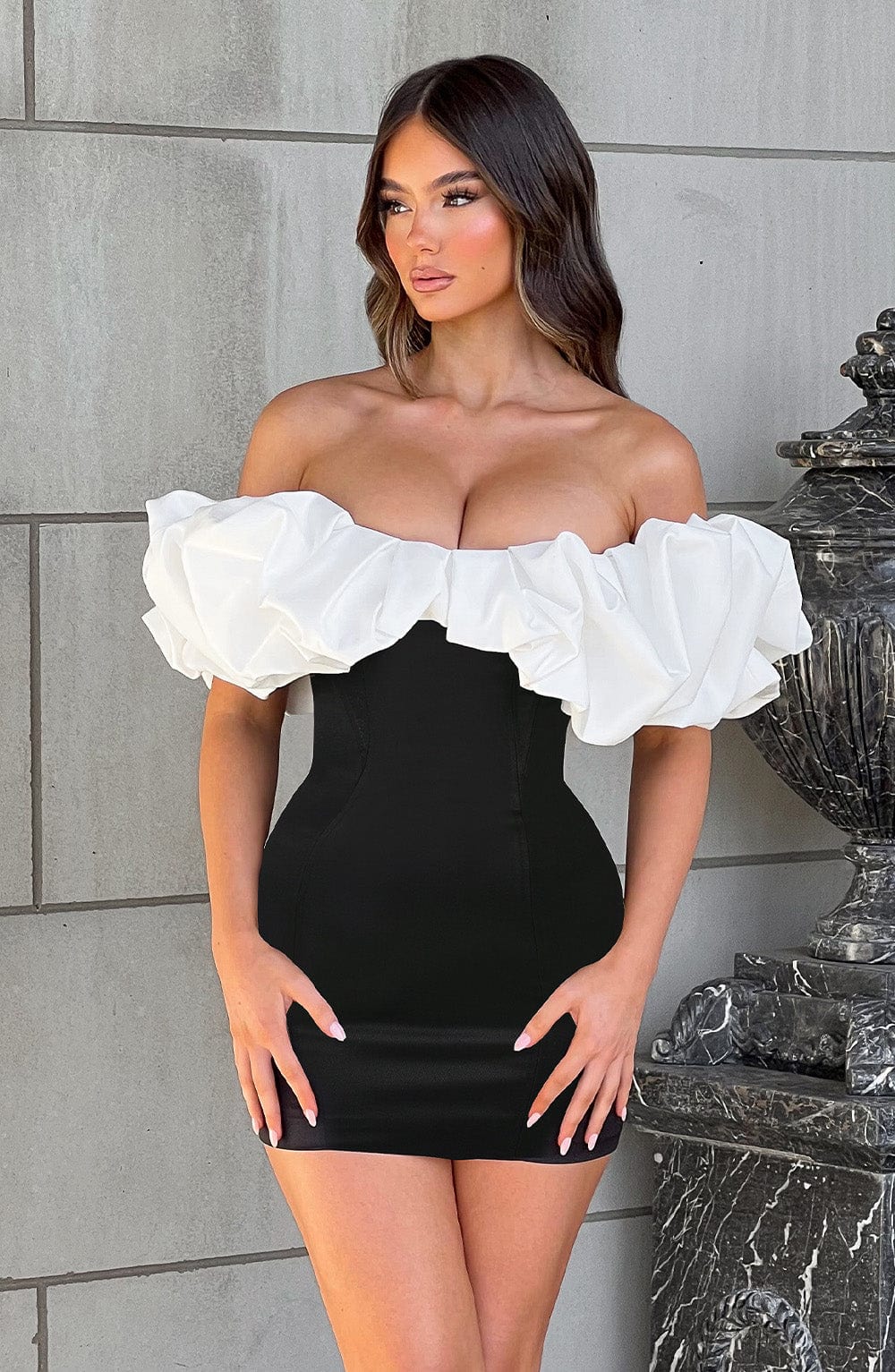 Allie Mini Dress - Black/White Flowering Girl