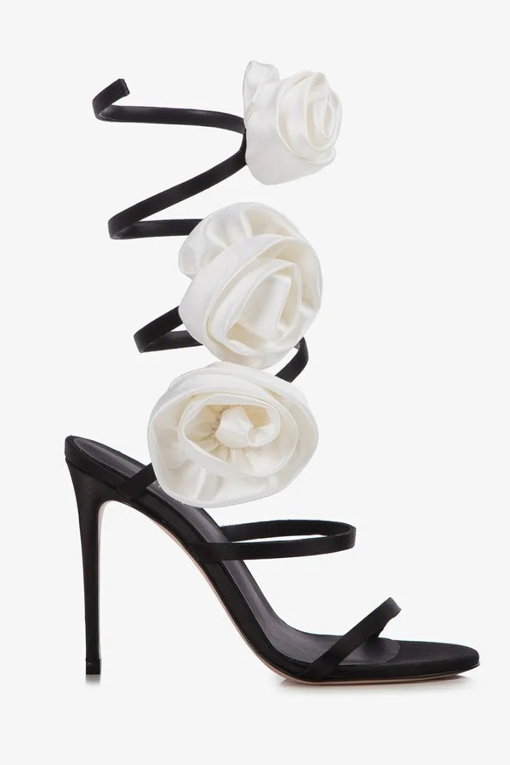 Alana Rose Twists Satin Sandals - Black Flowering Girl