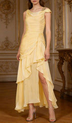 Kazuko Yellow Ruffle Hem Maxi Dress Flowering Girl