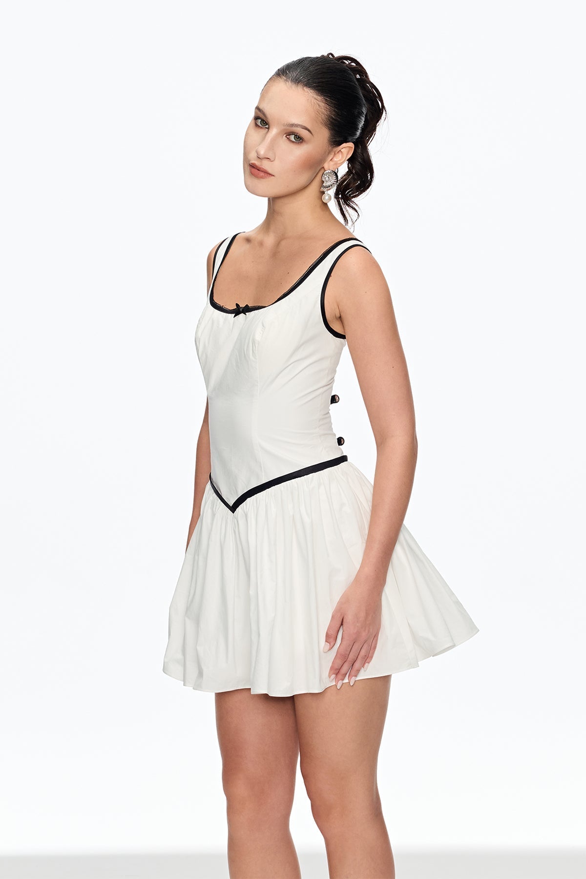 irene Sleeveless Ruch Mini Dress in white Flowering Girl