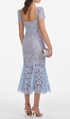 Blue Fine Lace Midi Dress Flowering Girl