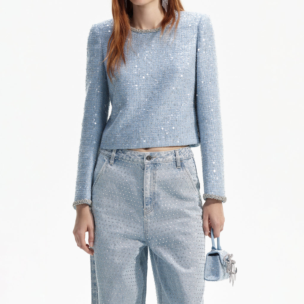 BLUE SEQUIN BOUCLE TOP Flowering Girl