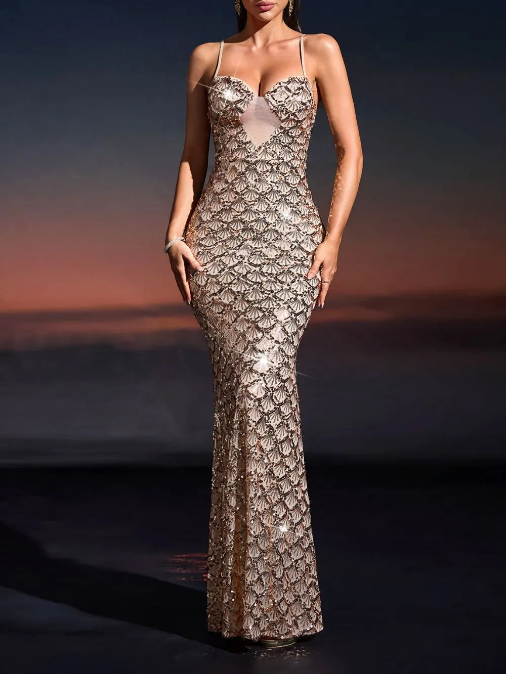 Moselle Spaghetti Sequin Maxi Dress Flowering Girl
