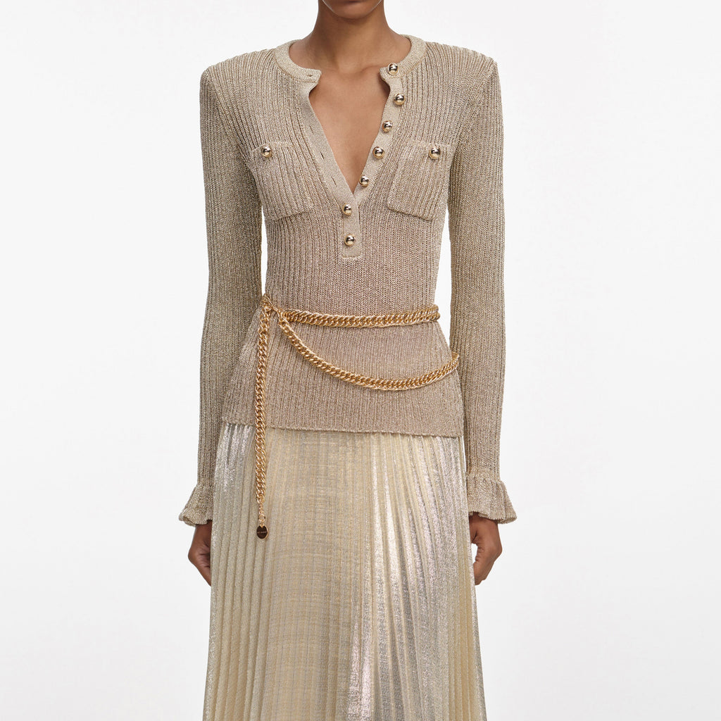 Ellen Gold Lurex Ribbed Knit Maxi Dress Flowering Girl