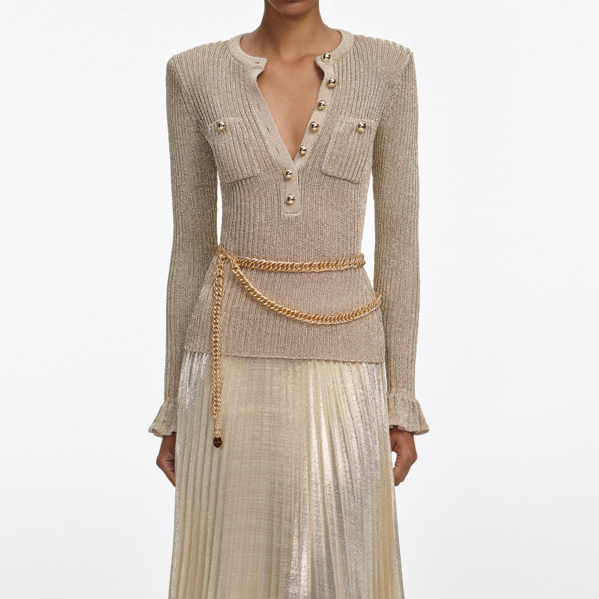 Ellen Gold Lurex Ribbed Knit Maxi Dress Flowering Girl