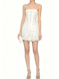Melaina White Strapless Bow Lace Mini Dress Flowering Girl
