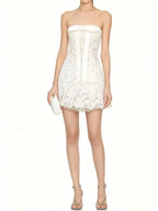 Melaina White Strapless Bow Lace Mini Dress Flowering Girl