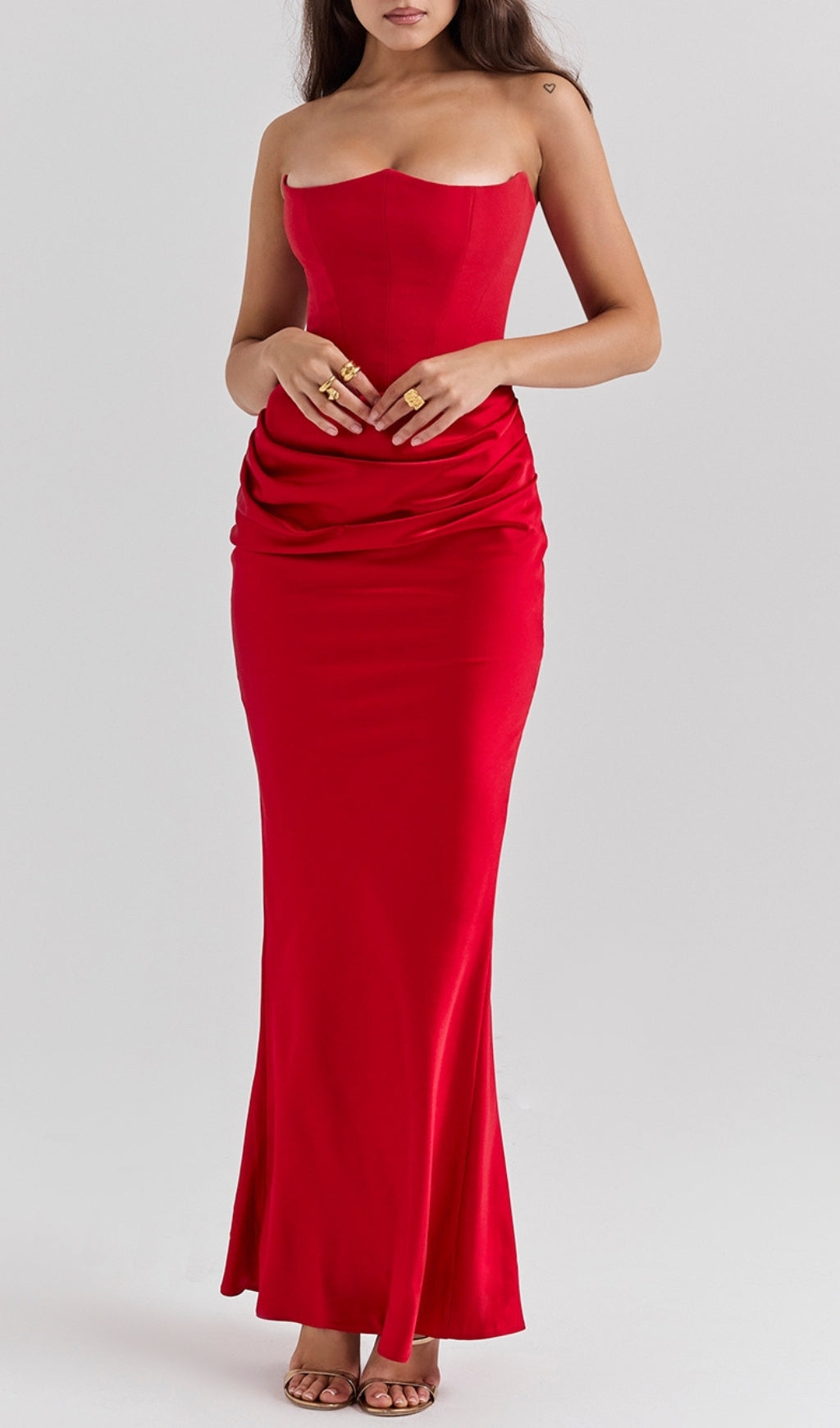 Ruched Corset Dress Maxi Dress In Red Flowering Girl