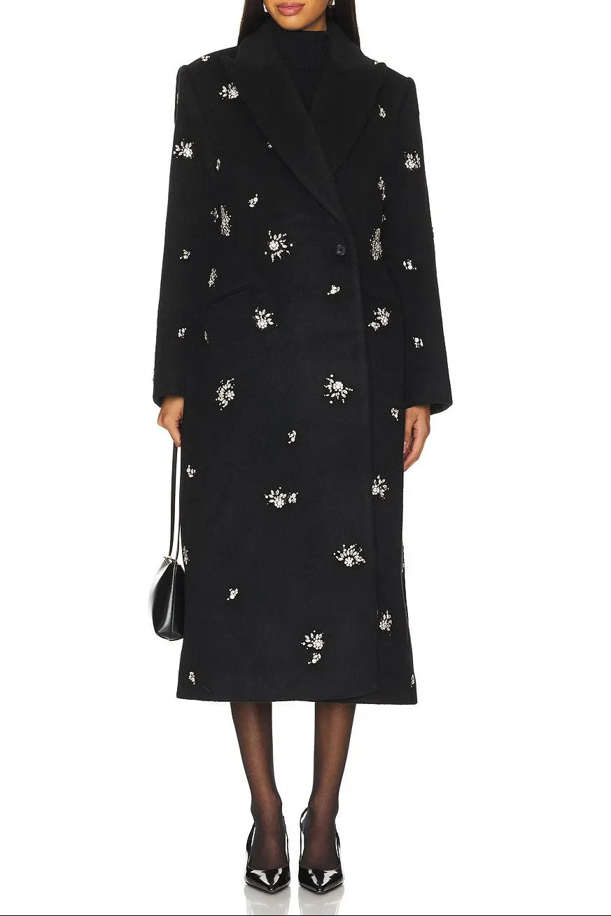 Philippa Crystal Embellished Coat In Black Flowering Girl