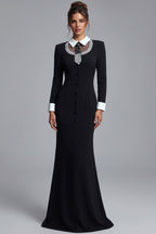 Black Structured Crepe Mermaid Gown with Crystal Embellishment Flowering Girl