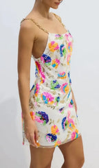 Fanny White Embroidered Sequins Backless Mini Dress Flowering Girl