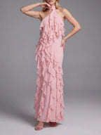 Kora Pink Halter Ruffle Maxi Dress Flowering Girl