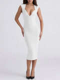 Marixa White V-Neck Bandage Midi Dress Flowering Girl