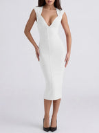 Marixa White V-Neck Bandage Midi Dress Flowering Girl