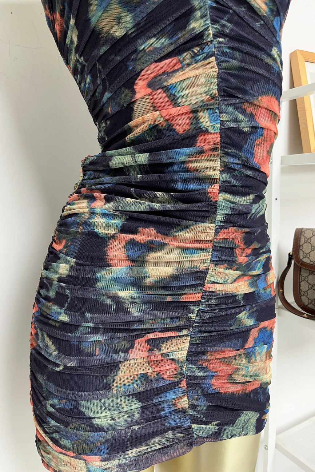 multicolor floral print pleated Bodycon Mini Dress Flowering Girl