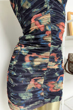 multicolor floral print pleated Bodycon Mini Dress Flowering Girl
