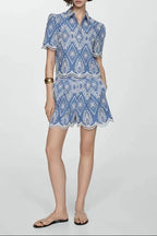 Blue & White Embroidered Puff Sleeve Lace Blouse Flowering Girl