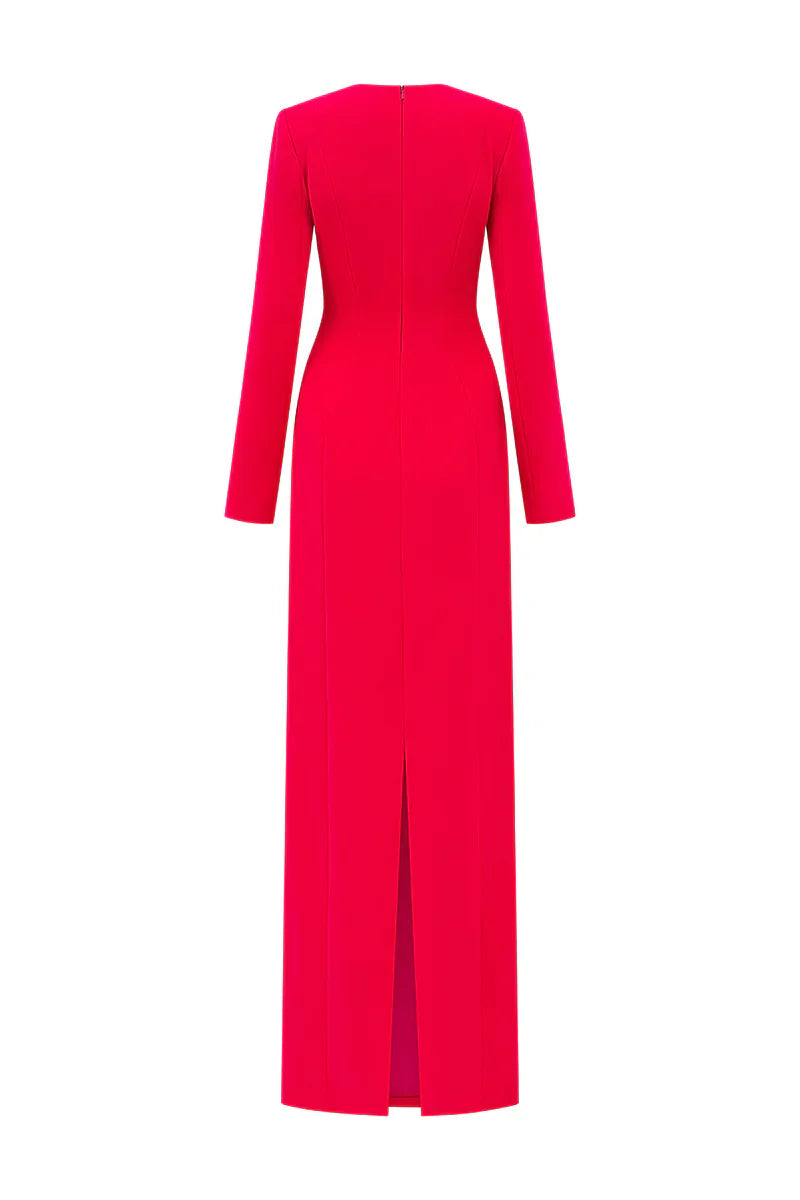 Hilary Red Padded Shoulder Crystal Embellished Straight Maxi Dress Flowering Girl
