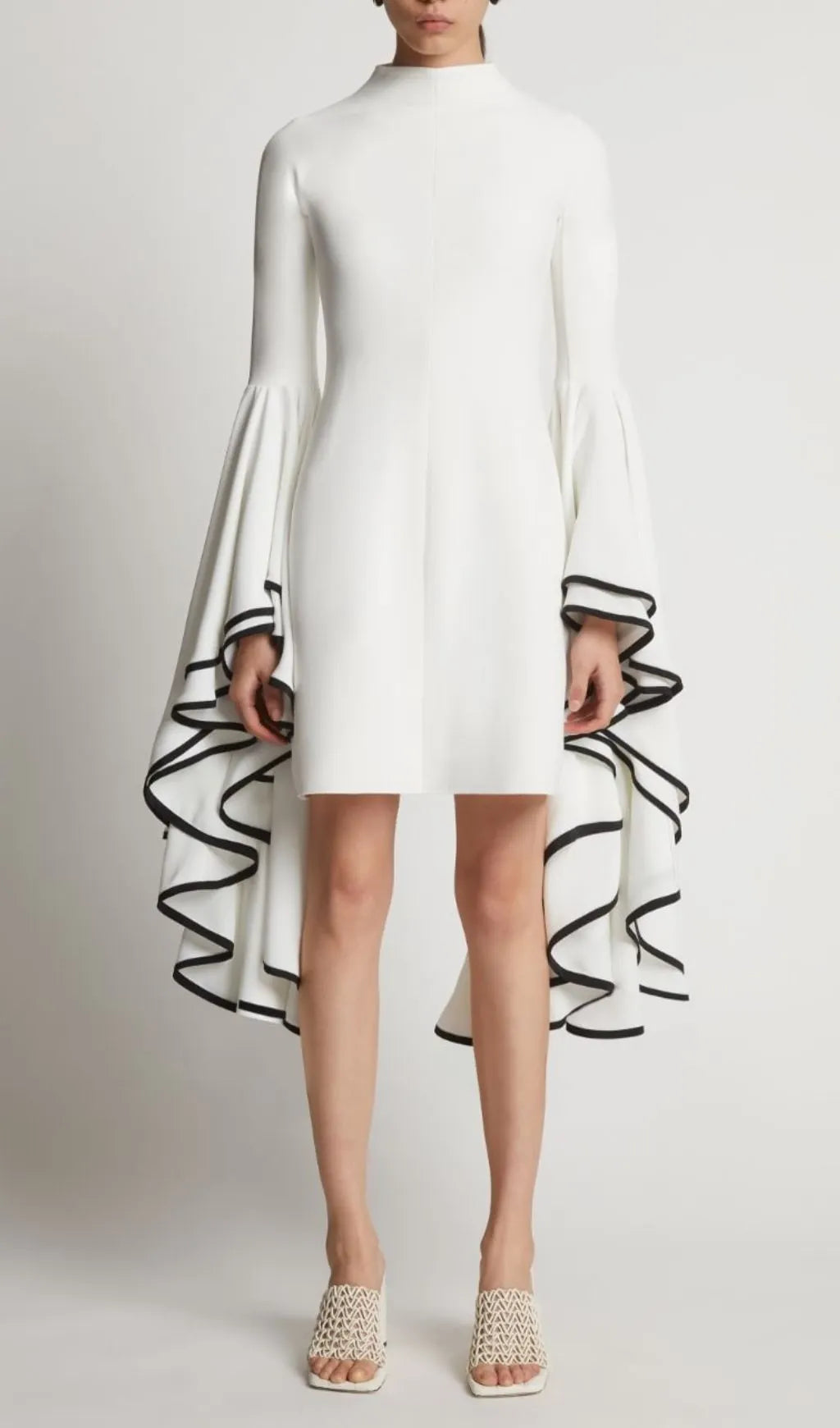 Ruffled Sleeve Mini Dress In White Flowering Girl