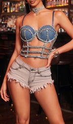 Spaghetti Cutout Rhinestone Top Flowering Girl