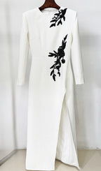 Graeme White Beaded Flower Long Sleeve Maxi Dress Flowering Girl