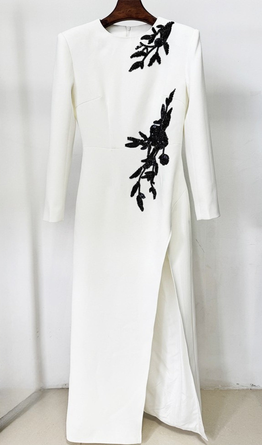 Graeme White Beaded Flower Long Sleeve Maxi Dress Flowering Girl