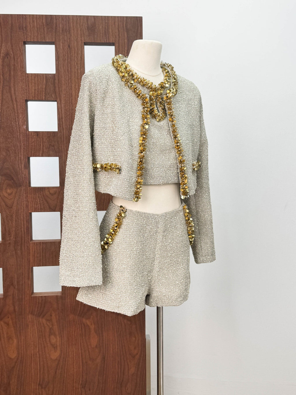 Evangeline Sequin Jacket In Apricot Flowering Girl