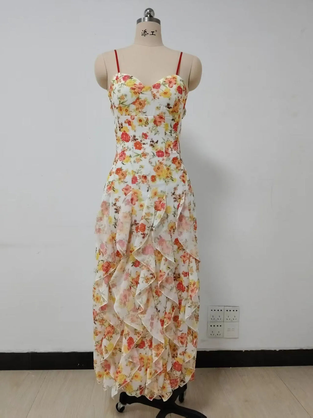 Floral Print Ruffle High Slit Mini Dress - Red Flowering Girl