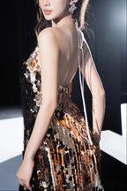Tammy Halter Sleeveless Sequin Mini Dress In Gold Flowering Girl