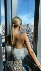 Feather Sequin Two Piece Set In White Flowering Girl