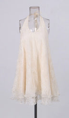 Leontine Halter Lace Backless Mini Dress Flowering Girl