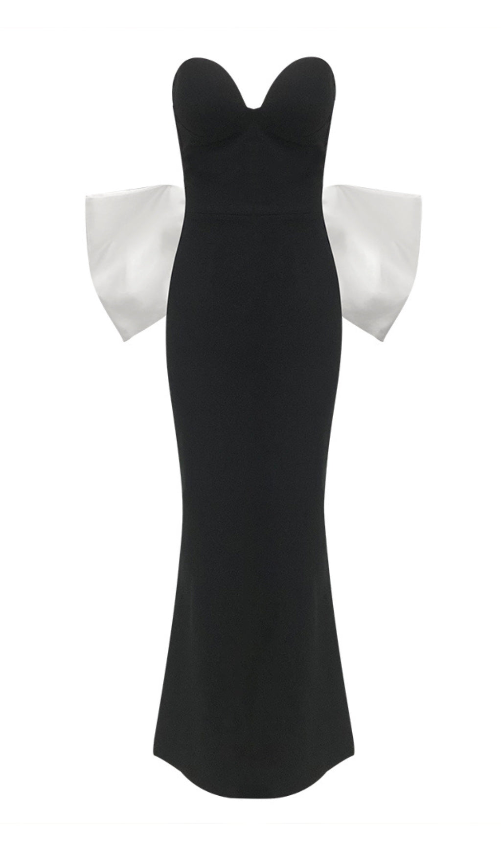Strapless Bustier Bow Detail Maxi Dress Black White Flowering Girl