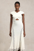 Rcia Sleeveless Lace Hollow Out Bandage Midi Dress Flowering Girl