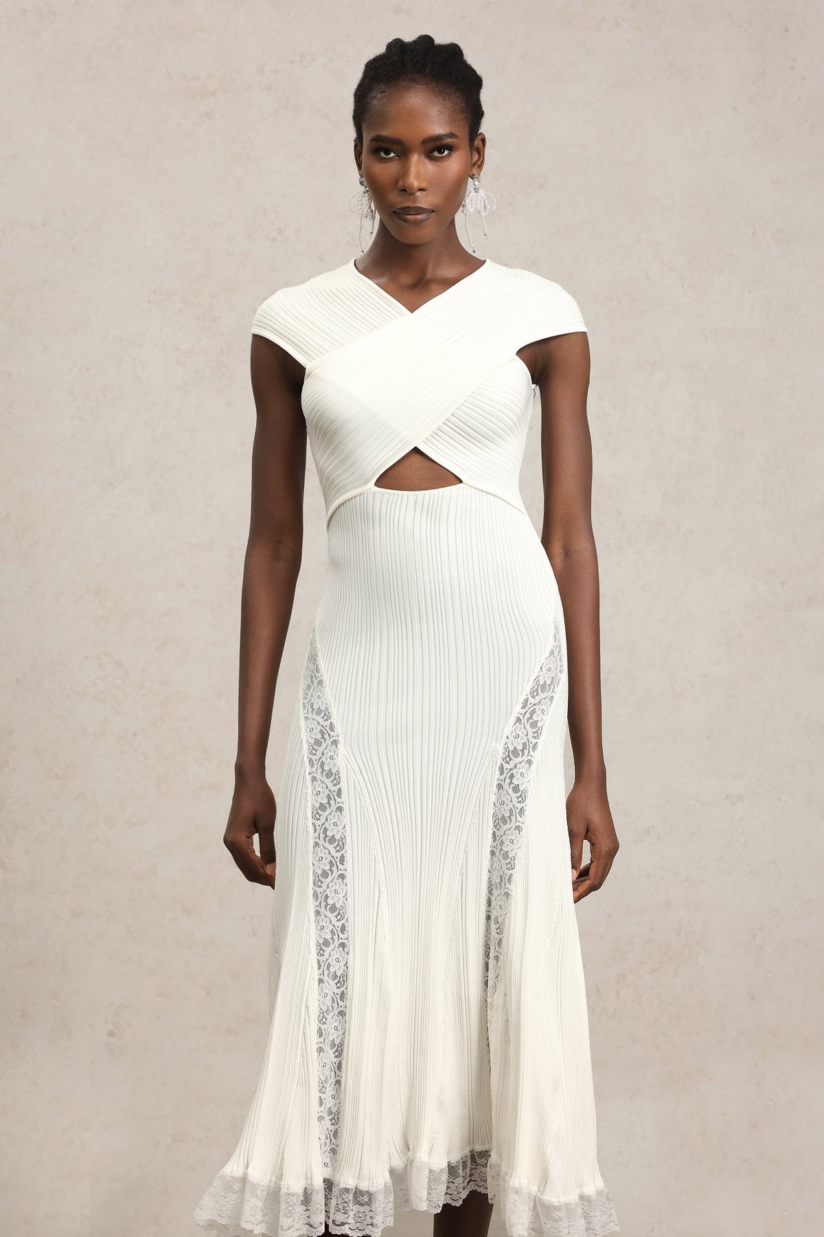 Rcia Sleeveless Lace Hollow Out Bandage Midi Dress Flowering Girl