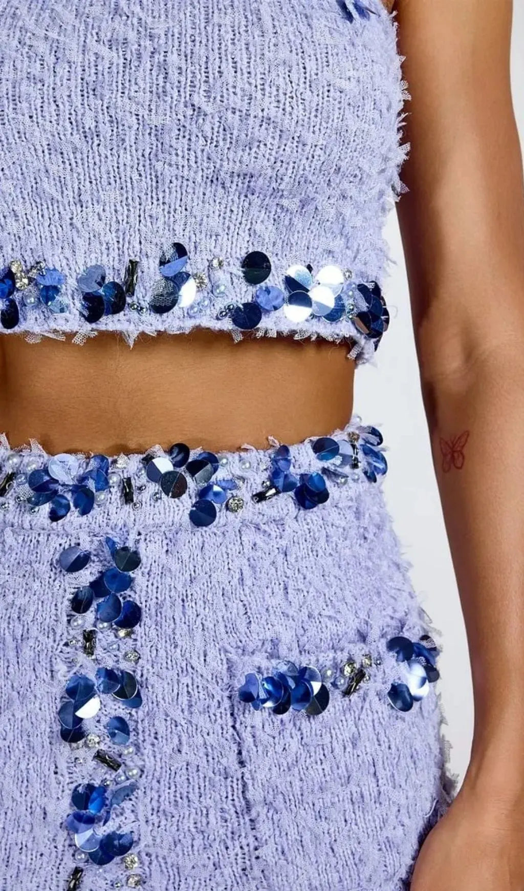 Dolores Purple Sequin Embellished Crop Top & Mini Skirt Set Flowering Girl