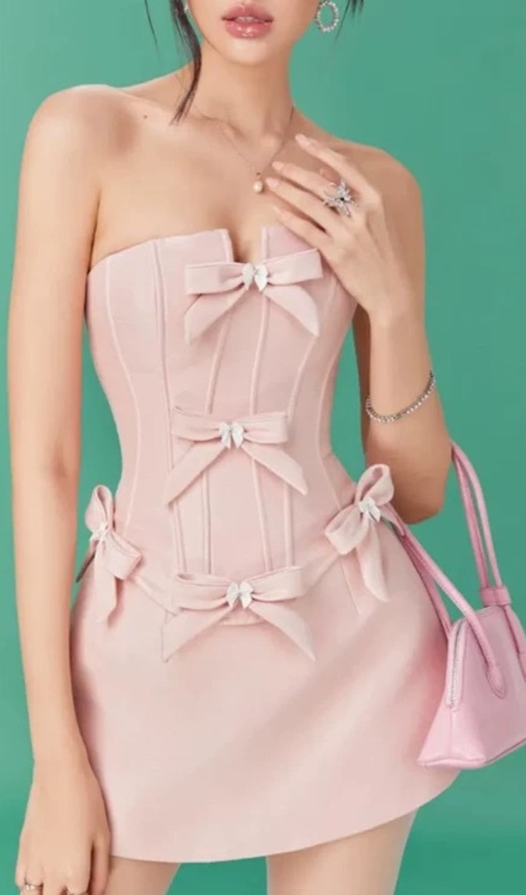 Chinua Pink Strapless Bow Corset Mini Dress Flowering Girl