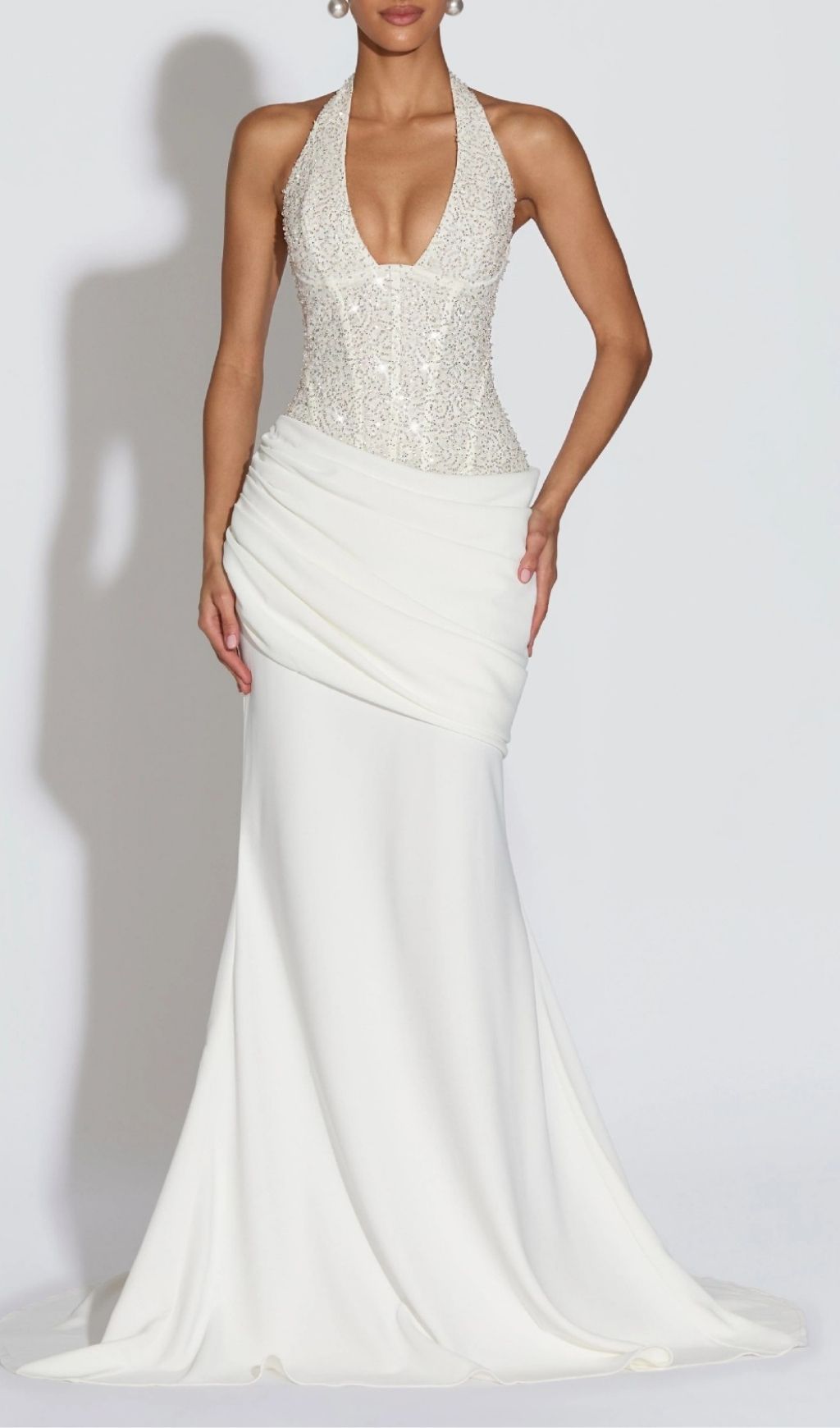 Anisij White Halterneck Sequin Maxi Dress Flowering Girl