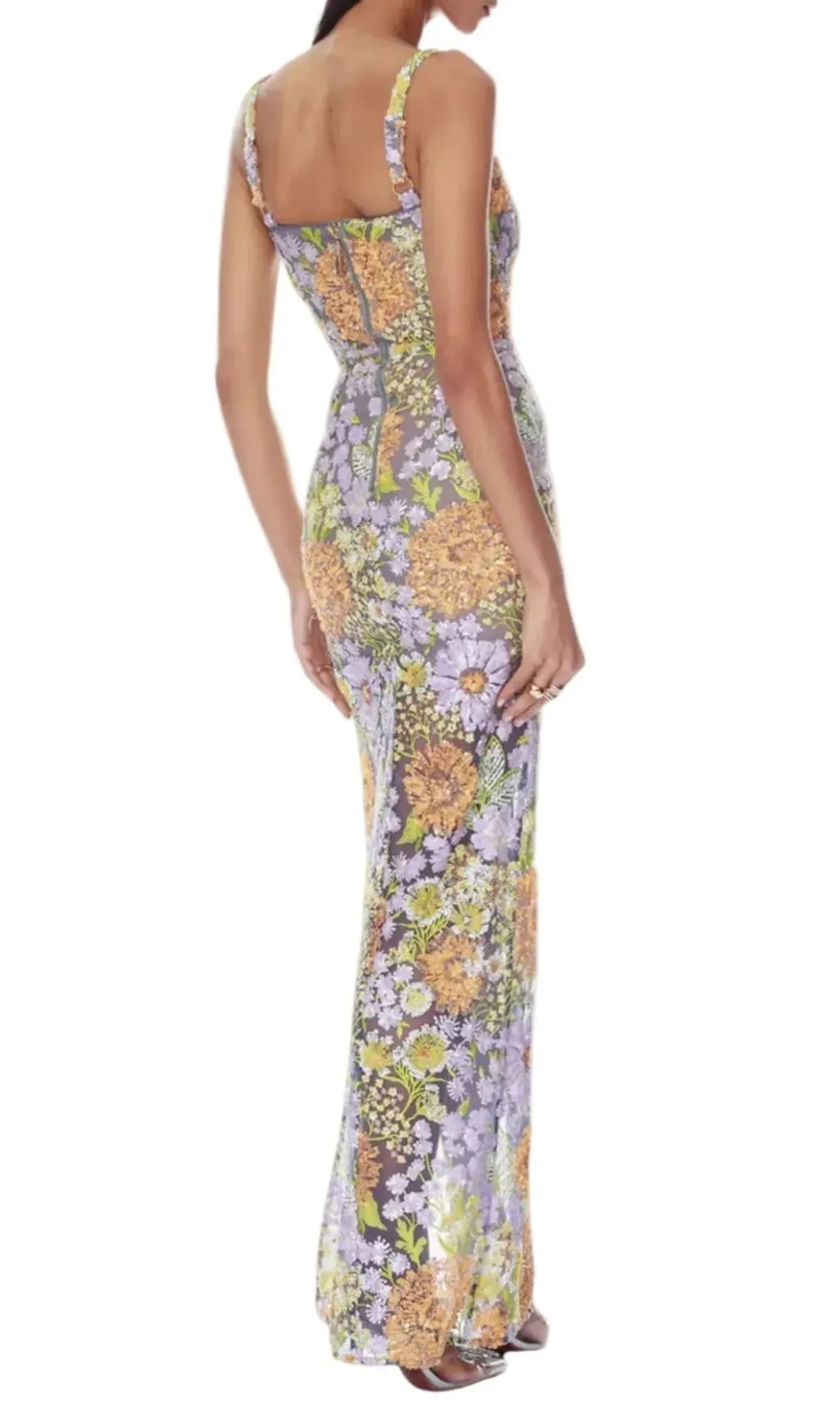 Armida Floral Sequin Slit Maxi Dress Flowering Girl