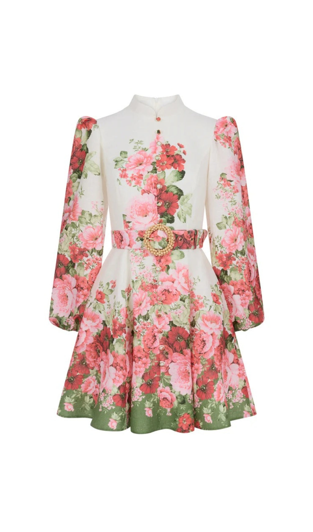 Branwen Floral Mandarin Collar Mini Dress Flowering Girl