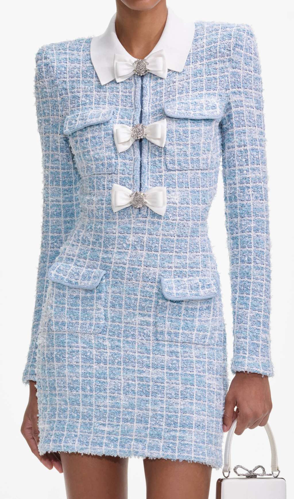 Check Collared Knit Mini Dress In Blue Flowering Girl