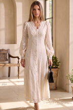 Off-White Embroidered Lace A-Line Maxi Dress Flowering Girl