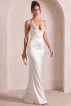 Ivory Satin Column Gown with Lace Insert Flowering Girl