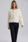 Off-White Faux Fur Boxer Jacket with Pearl Bead Details Flowering Girl
