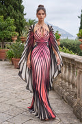 Engineered Radiating Stripe Chiffon Cape Column Gown Flowering Girl